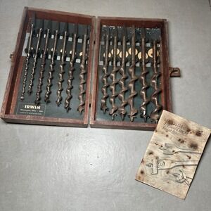 VTG IRWIN Auger Drill Bit Set 13 pc Wooden Case + Manual‎ Book Wood Boring 1971